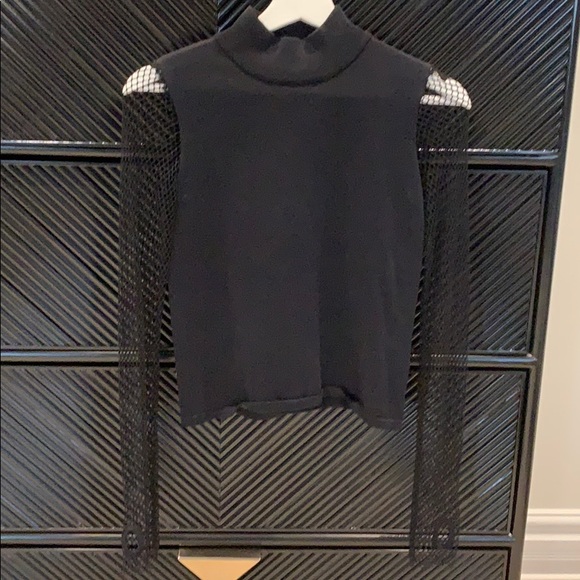 Black mock neck with mesh sleeves - Picture 1 of 1